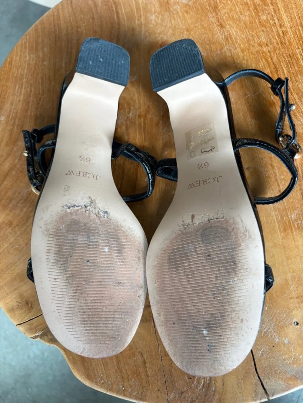 J Crew Kacie black block-heel sandals in patent leather Size 6.5